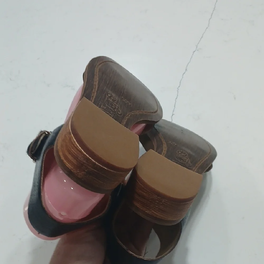 Latigo Black and Brown Sandals with Ankle Strap New Without Tags Or Box Leather